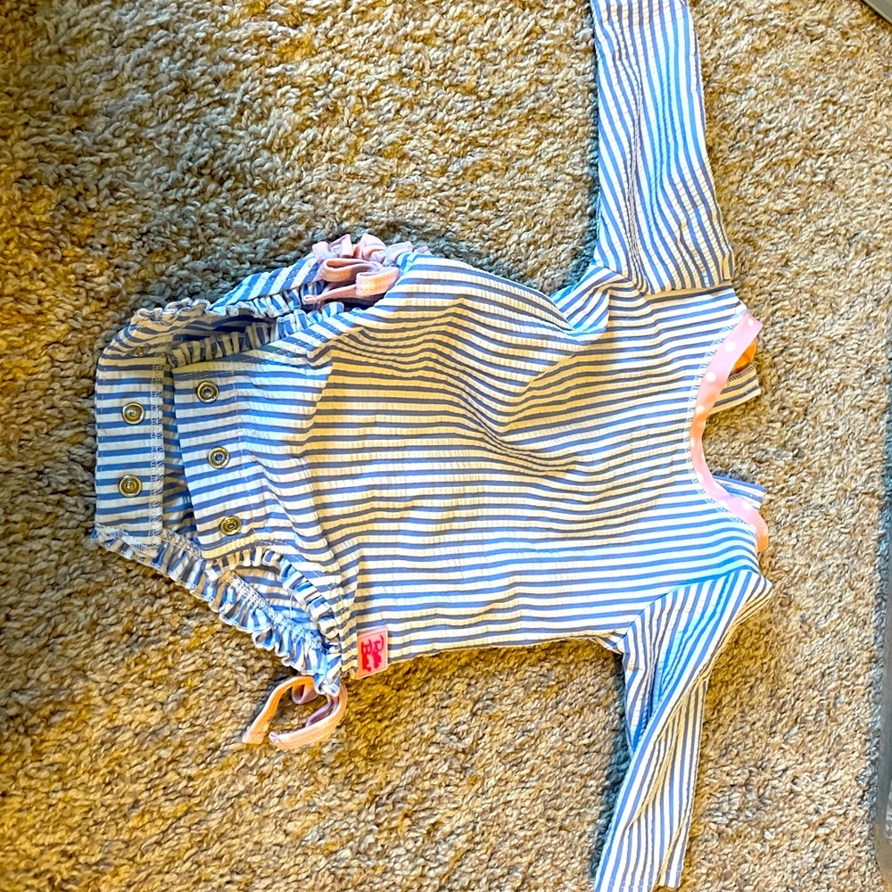 Ruffle Butts girls swimsuit and matching hat